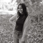 Black and white photo of Shenandoah University Spanish/Environmental Science major Denisse Suasnavas. 