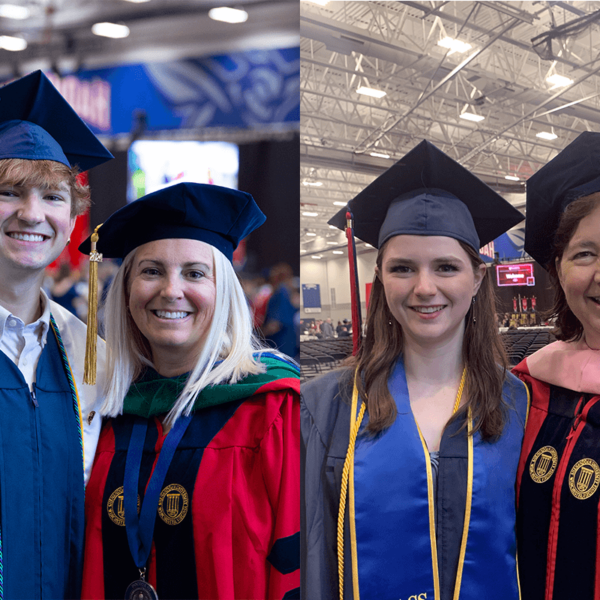 Tyson and Erika Francis, and Larissa and Karen Culbertson at Shenandoah University Commencement.