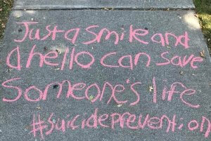 Active Minds message on a Shenandoah University sidewalk.