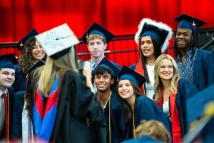 Shenandoah University grads pose for a photo during commencement.