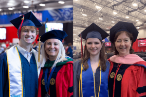 Tyson and Erika Francis, and Larissa and Karen Culbertson at Shenandoah University Commencement.