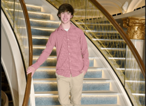 Image of Shenandoah University business student Nathan Simmons '25 on a staircase.