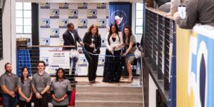 Representatives from Shenandoah University and the U.S. Department of the Treasury cut a ribbon inside the Hub for Innovators, Veterans and Entrepreneurs.