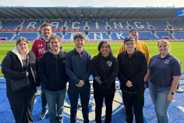 Shenandoah University esports students and staff at the stadium for  KRC Genk, a football (soccer) club in Genk, Belgium.